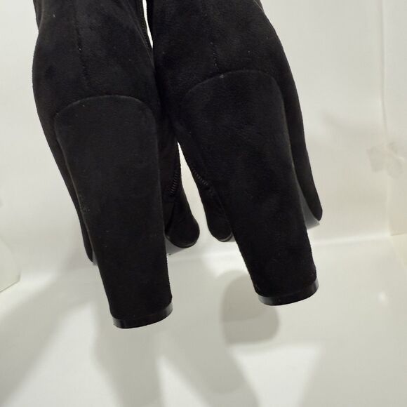 X2B Booties Woman 7 Lace Black Lace Up Block Heel Side Zipper Faux Suede - Picture 7 of 16